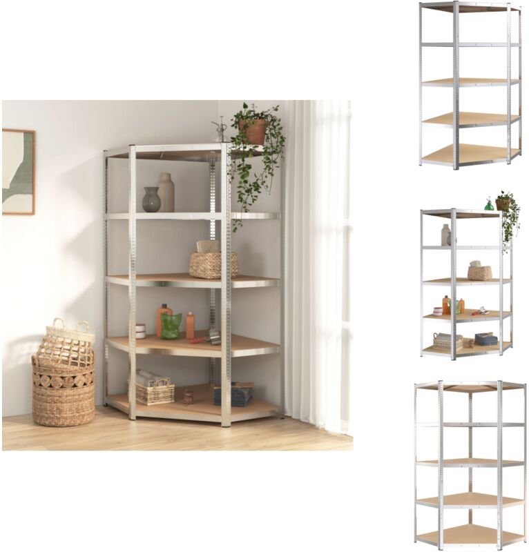 Eck-Schwerlastregal 5 Böden Silbern Stahl & Holzwerkstoff - Eckregal - Schwerlastregal - Industrieregale - Metallregal -...