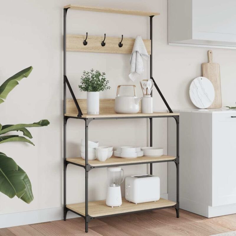 Bäckerregal mit Haken 4 Böden Sonoma-Eiche Holzwerkstoff vidaXL
