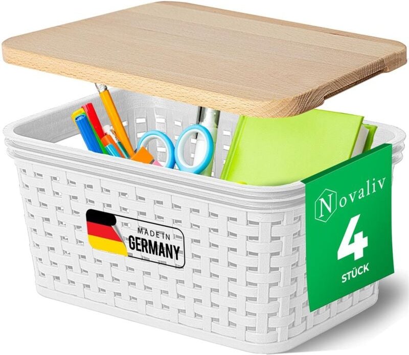 Novaliv - 4x Aufbewahrungsbox 4x Aufbewahrungsbox, 4x Holzdeckel