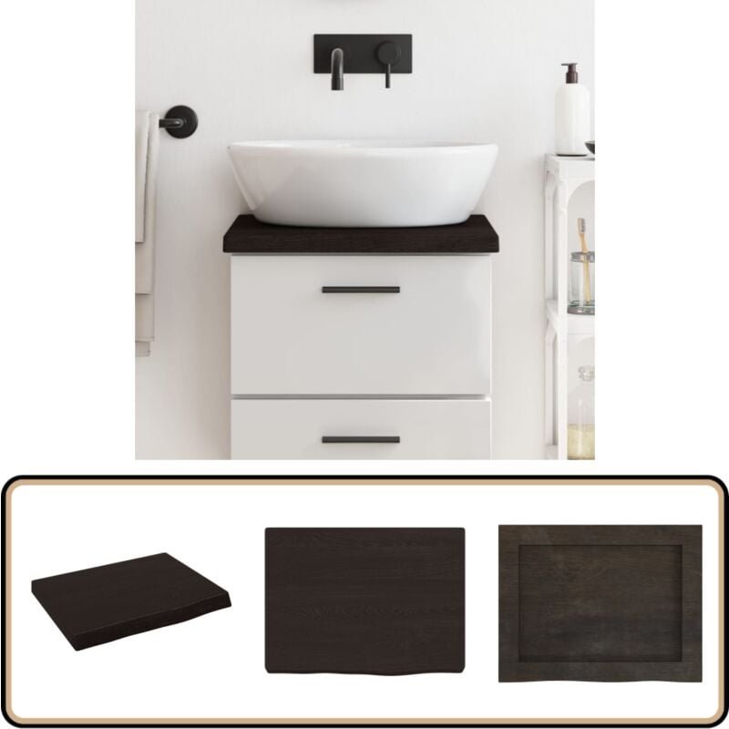 Waschtischplatte Dunkelbraun 40x30x(2-4)cm Massivholz Behandelt - Waschtischplatte - Eiche - Holzarbeitsplatte - Badreno...