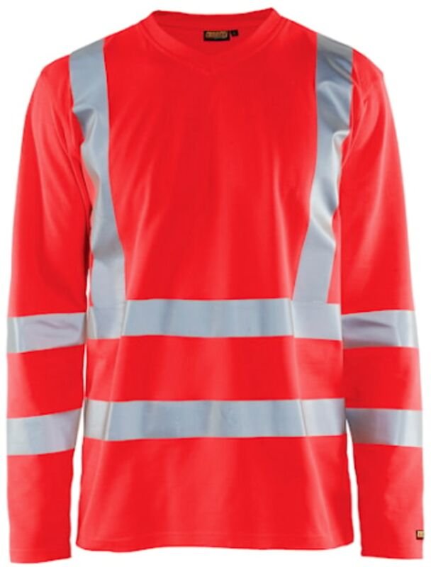 Arbeits-T-Shirt mit langen Ärmeln, Hochsichtbarkeit, V-Ausschnitt, UV-Schutz 3381 – Neonrot M
