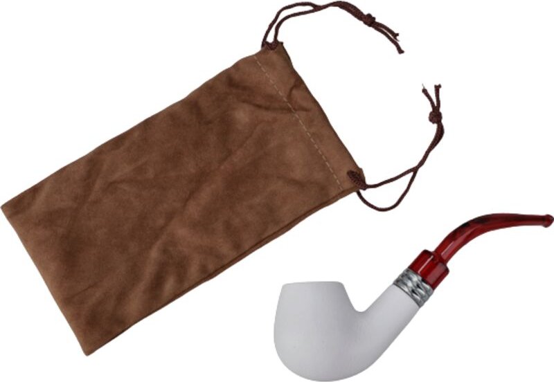 Elegante weiße Verbundpfeife mit Beutel - 14 cm