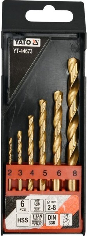 6-teiliges 2-8-mm-HSS-TiN-Bohrer-Set YT-44673 Yato
