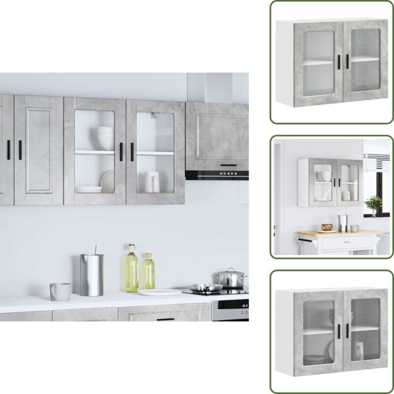 Küchen-Hängeschrank mit Glastür Porto Betongrau - Küchen-Wandschrank - Küchen-Wandschränke - Wandschrank Küche - Küchens...