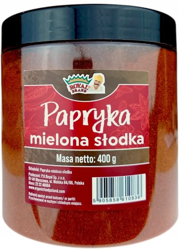 Süßer gemahlener roter Paprika im großen, schönen, wiederverwendbaren Glas 400 g