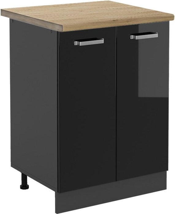 Vicco - Küchenunterschrank R-Line, Schwarz Hochglanz, 60 cm , ap Eiche