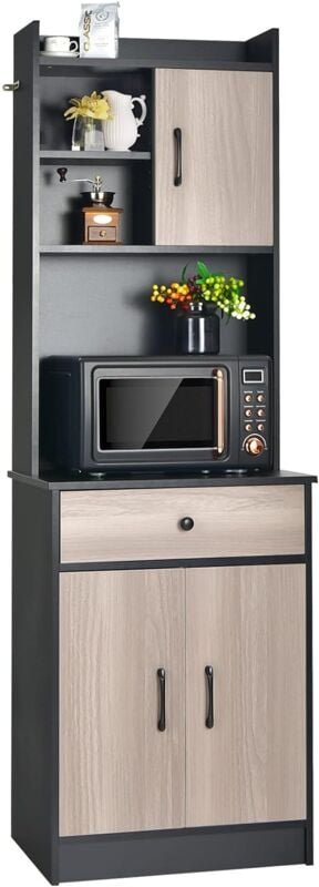 Buffet de Cuisine Meuble Cuisine Rangement avec 3 Portes et 1 Niche de Rangement, Passe-Câble 60 x 40 x 180 cm Noir - Co...