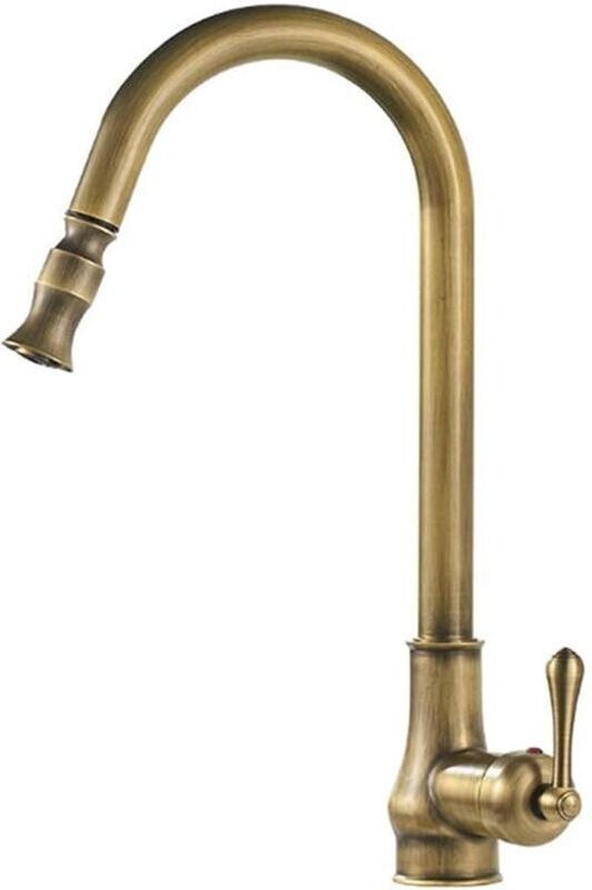 Mischbatterie für die Küchenspüle mit herausziehbarer Brause, Schwenkbrause aus antikem Messing, Einlochmontage, Warm- u...