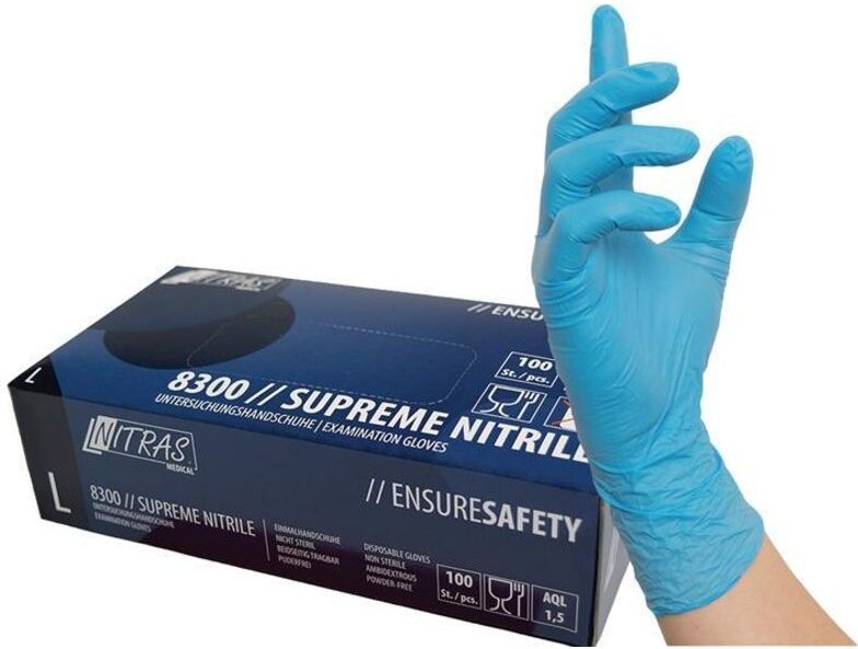 1 Box Nitril-Einweghandschuh Nitras 8300 supreme nitrile, ungepudert Größe m
