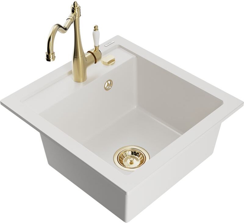 Vito 1-Becken-Granit-Spüle mit Mischbatterie Carla, Weiß - 6503-20-670700-50 - Mexen