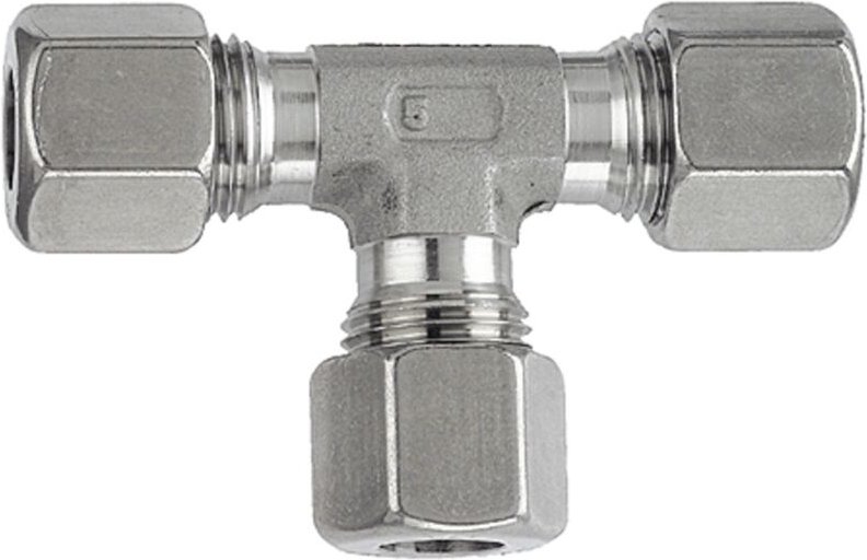 Riegler - T-Verschraubung, Rohr-Außen-Ø 15 mm, Edelstahl 1.4571, 315 bar