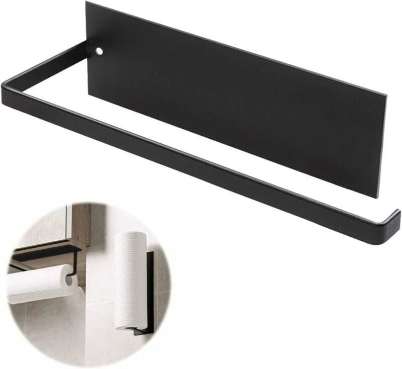 Küchenrollenhalter zur Wandmontage, ungebohrter Küchenrollenhalter, selbstklebender Küchenrollenhalter, 26 cm - schwarz