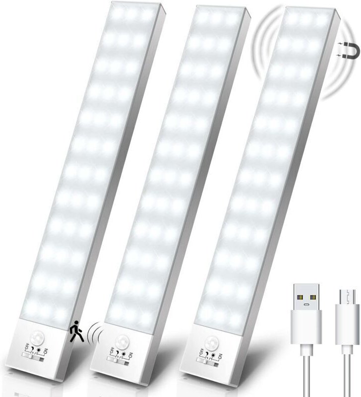 KZQ - Schranklicht, 3er-Pack, 5000 k, usb, kabellos, LED-Schranklicht, Bewegungssensor, wiederaufladbare LED-Lampe, eing...