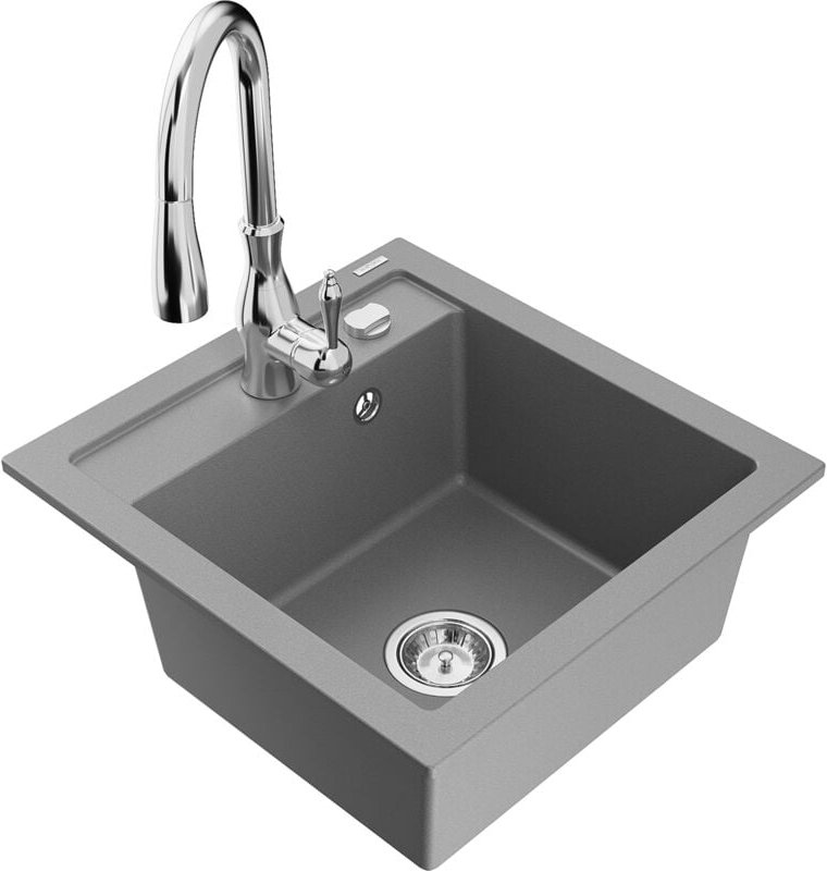 Vito 1-Becken-Granit-Spüle mit Mischbatterie Savita, Grau - 6503-71-672601-00 - Mexen