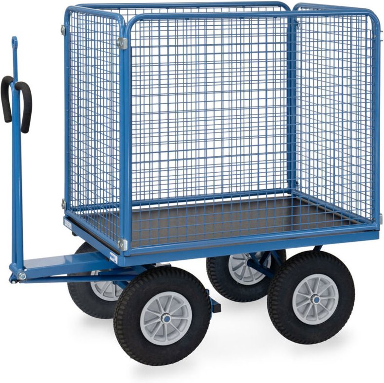 Fetra Handpritschenwagen mit Zugöse, hohen Drahtgitterwänden und Polyurethanbereifung, 1135x795mm Ladefläche 750kg Tragk...