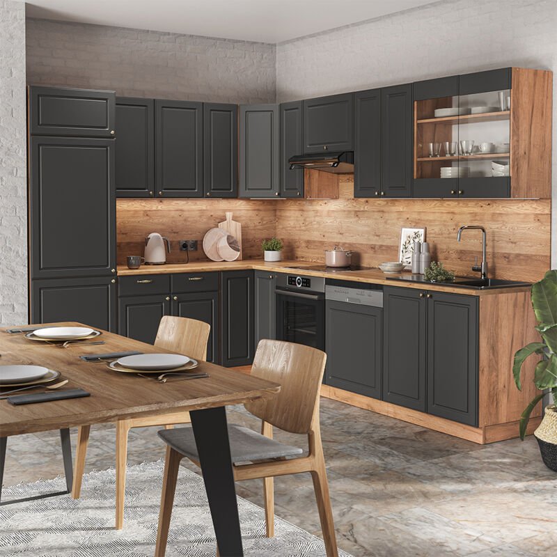 Vicco - Eckküche Fame-Line, Anthrazit Landhaus/Goldkraft Eiche, 227 x 287 cm , ap Anthrazit