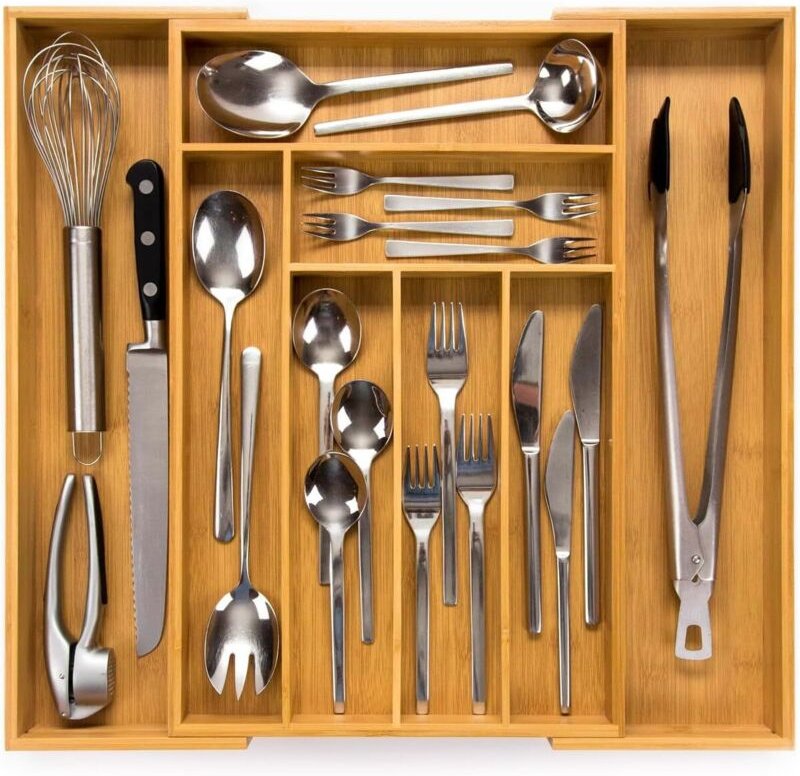 Besteckkasten Nr. 43 (Tiefe 43 cm) aus Bambus – Schubladen-Aufbewahrungssystem für die Küche – Besteckkasten für Schubla...