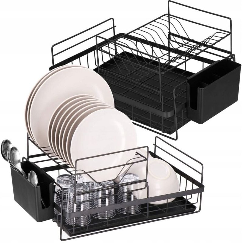 Thumbnail - Geschirrspüler Abtropfgestell Schwarz Gross Mit Tablett Stehend Für Küchengeräte
