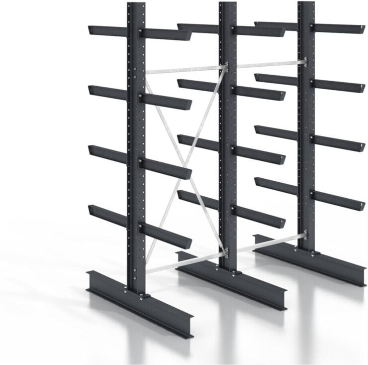 Kragarmregal schraubbar doppelseitig 2 Felder mit 4 Ebenen 2560x2530x400mm - Stier