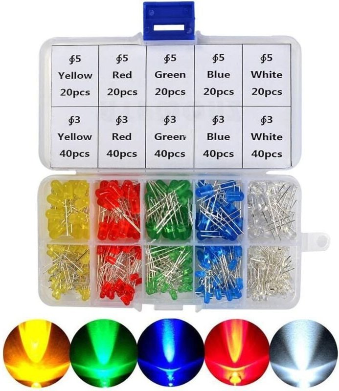 300 Stück superhelle LED 3 mm/5 mm mehrfarbige DIP-Leuchtdioden (5 Farben)