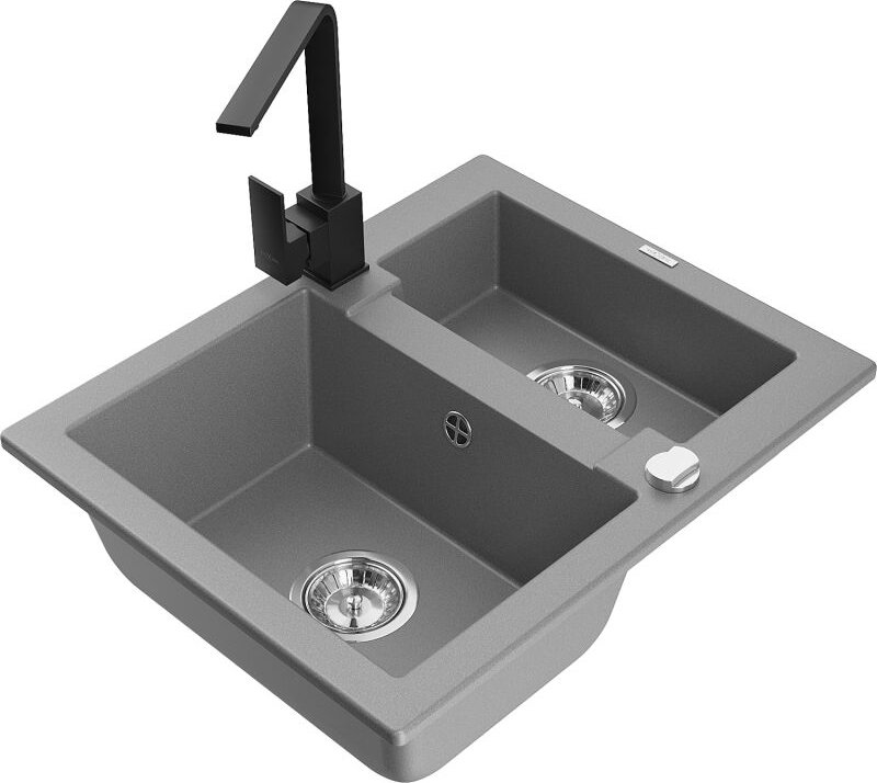 Carlos 1,5-Becken-Granitspüle mit Mischbatterie Rita, Grau - 6518-71-670300-70 - Mexen