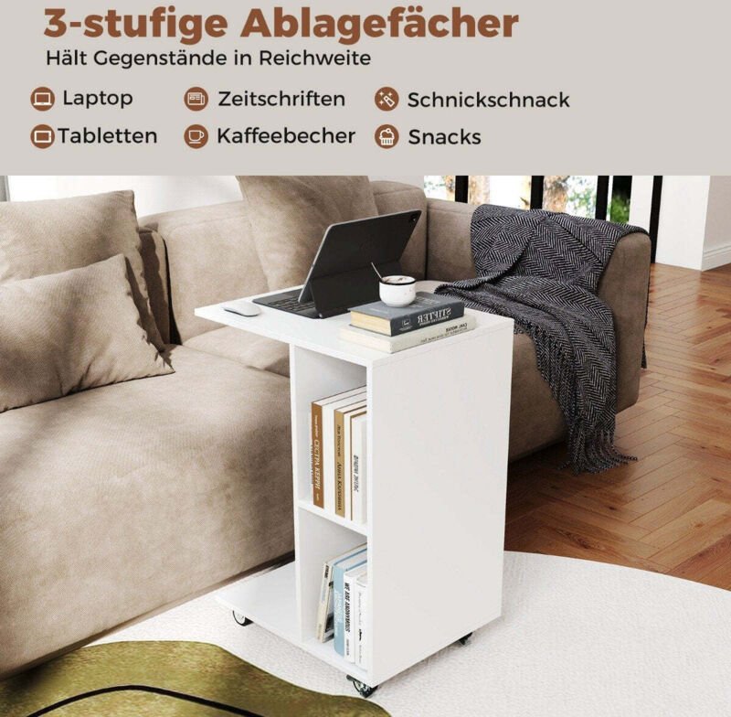Northix - c formiger beistelltisch schmaler beistelltisch mit ablageflachen mobiler nachttisch fur wohnzimmer wei 883050