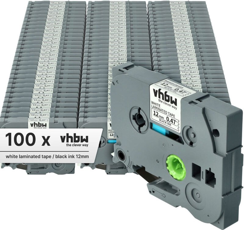 vhbw 100x Schriftband-Kassette kompatibel mit Brother PT 1080BTS, 1080SBT, 1090, 1090BK, 1080, 1100 Etiketten-Drucker 8m...