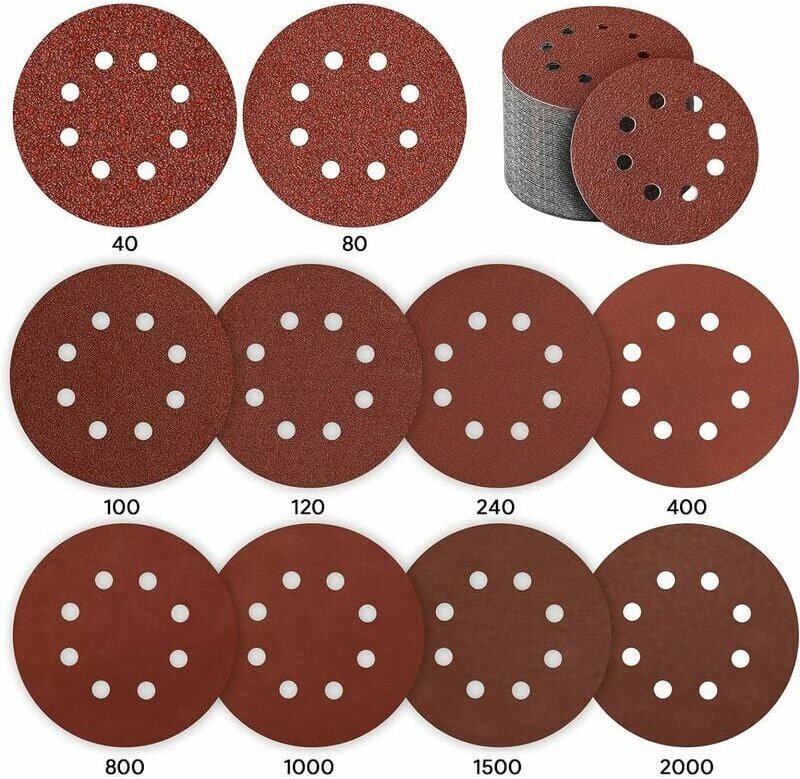 Schleifteller, 80 Stück Schleifscheibe 125 mm Schleifpapier Schleifscheibe für Exzenterschleifer 10 P40 / P80 / P100 / P...