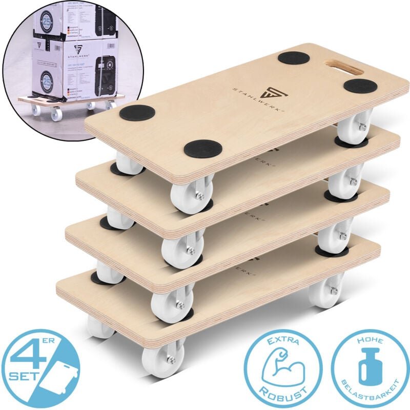 Stahlwerk - Rollwagen 4er Set bis 250 kg 58x29 cm Rollbrett Transportroller