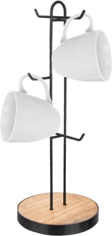 Cup stand for 6 cups in black metal and wooden base