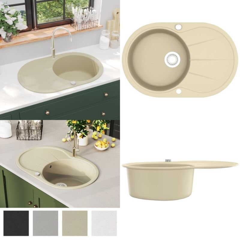 Granitspüle Einzelbecken Oval Beige - Spülbecken - Küchenspüle - Home & Living