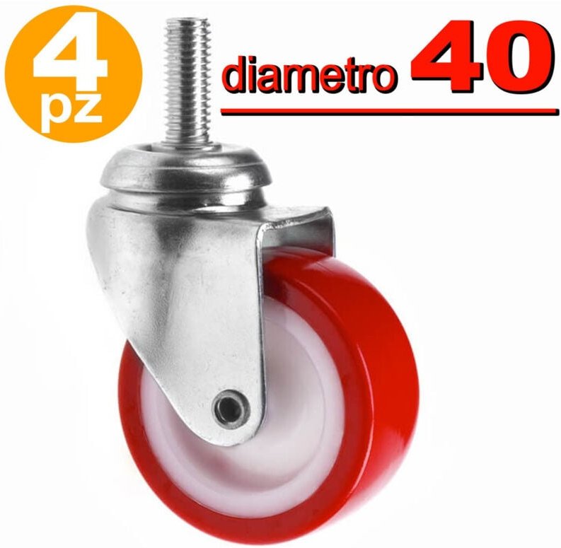 Trade Shop Traesio - Trade Shop - 4 ruote in gomma ricamble für karlebenverkehr mit perno girevo rosso 40MM 4CM -
