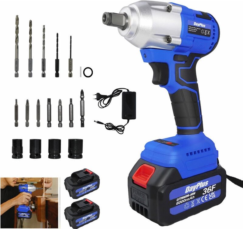 Dayplus - Elektro Akku Schlagschrauber ½ Inch Nüsse Ratschenschrauber Bürstenloser 420Nm , 2-Akku