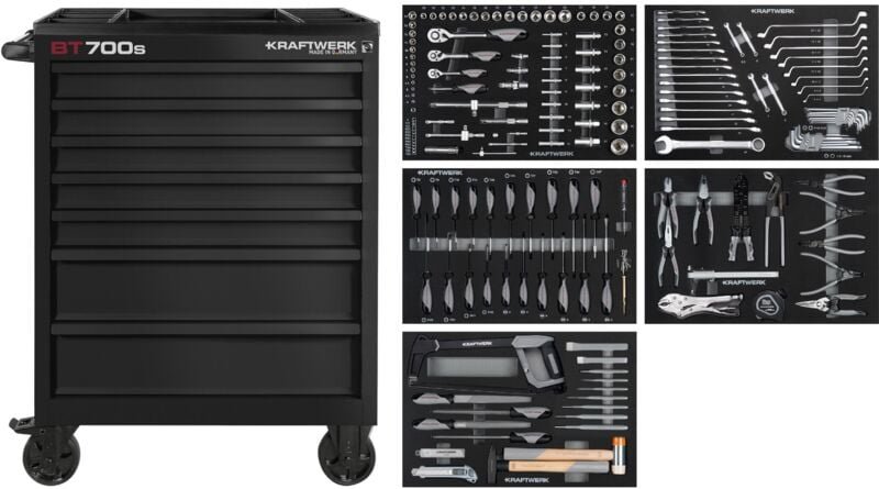 Kraftwerk - bt line Werkstattwagen BT700s 7 Schubladen schwarz, 194-tlg.