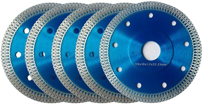 Diamantscheibe 115 mm, Set mit 5 Diamant-Trennscheiben Ø 115 x 1,2 mm x 22,23 mm, für Winkelschleifer, Schneiden von Por...