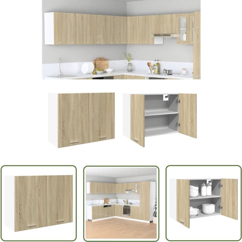 The Living Store Hängeschrank Sonoma-Eiche 80x31x60 cm Holzwerkstoff - Küchenmöbel - Hängeschrank - Wandregal - Wohnwand...