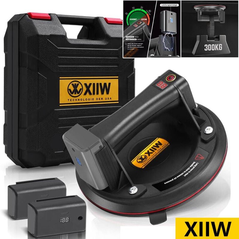Xiiw - Akku Saugheber Elektrischer Glasheber Saugnapf,Mit 2X 2600mAh Akku, bis 300KG, 8' Vakuum Starker Fliesenheber Pla...