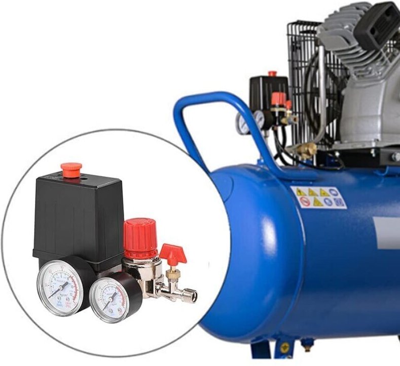 Druckschalter für Luftkompressoren, 12-bar-Druckschalter für Luftkompressoren mit Manometern für schnellen Druckminderer...