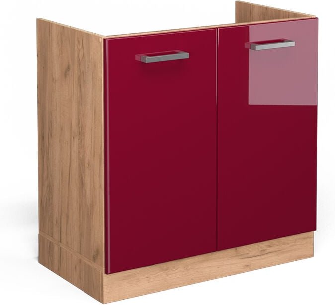 Spülenunterschrank R-Line, Bordeaux Hochglanz, 80 cm ohne Arbeitsplatte, Vicco