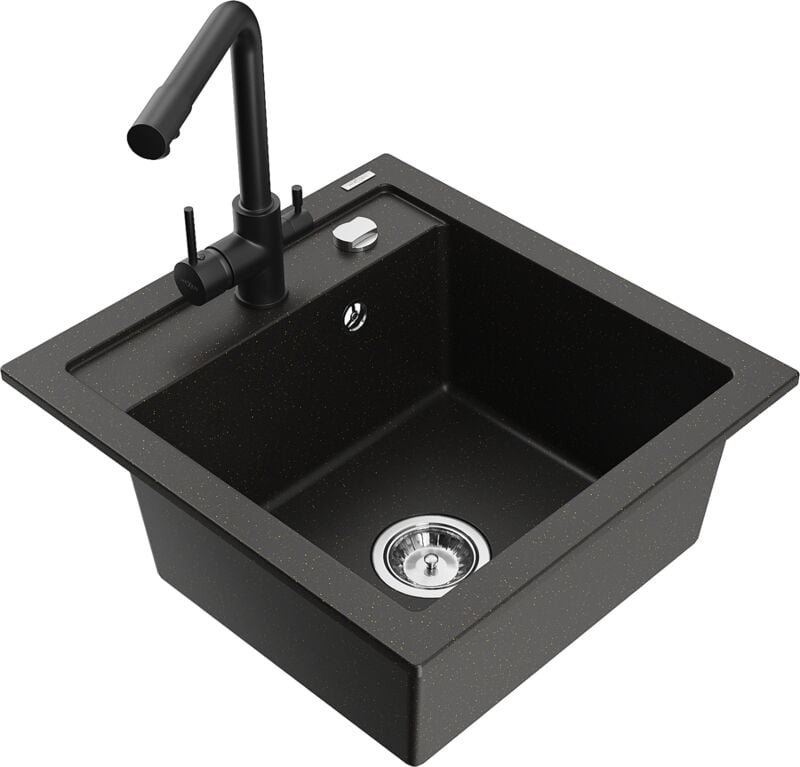 Vito 1-Becken-Granit-Spüle mit Mischbatterie Duero, Schwarz/Gold metallisch - 6503-75-671600-7 - Mexen
