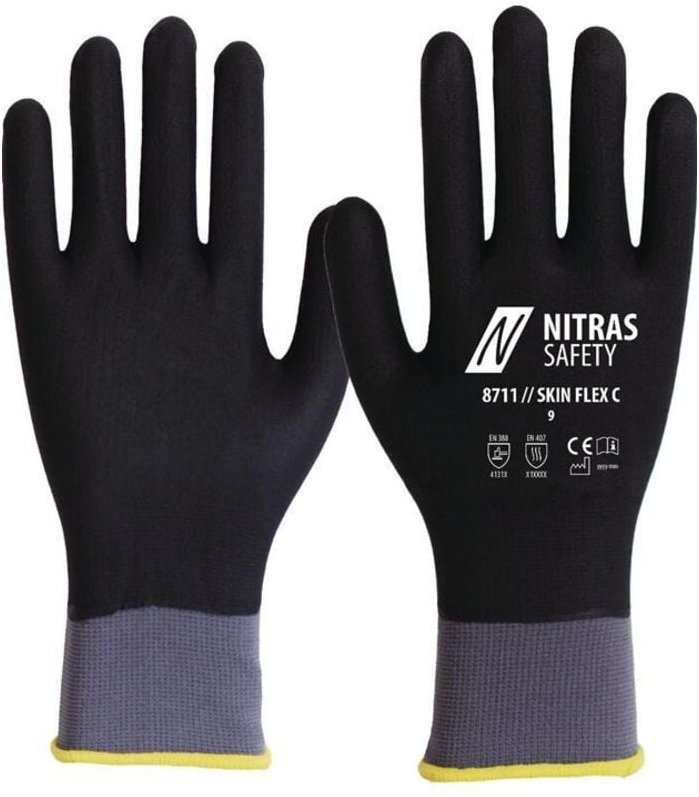 NITRAS 8711-10 Handschuhe SKIN FLEX 3D Größe 10 grau/schwarz EN 388, EN 407 PSA-