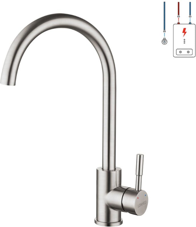 Lonheo Niederdruck Küchenwasserhahn Edelstahl Armatur, 360° Schwenkbar Küche Mischbatterie Einhebelmischer