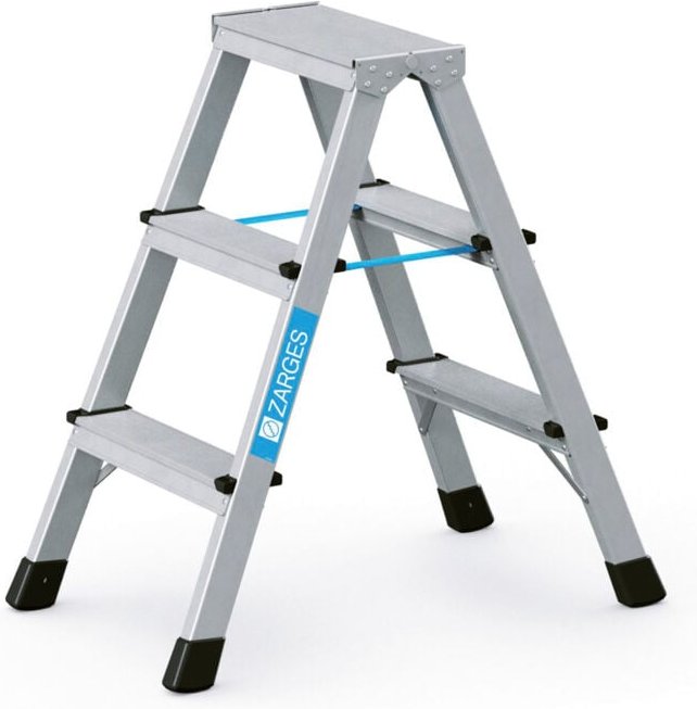 XLstep b Genietete Stufen-Stehleiter, beidseitig begehbar, eloxiert Zarges 41263 Arbeitshöhe 2,25m