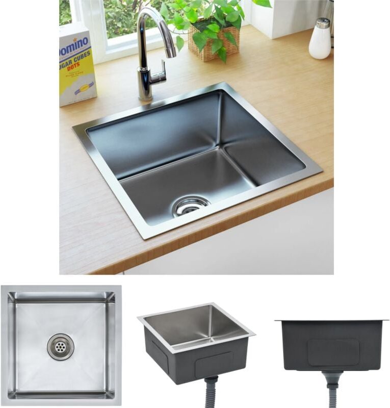 The Living Store Handgefertigte Küchenspüle Edelstahl - Küchenspülen & Spülbecken - Silber