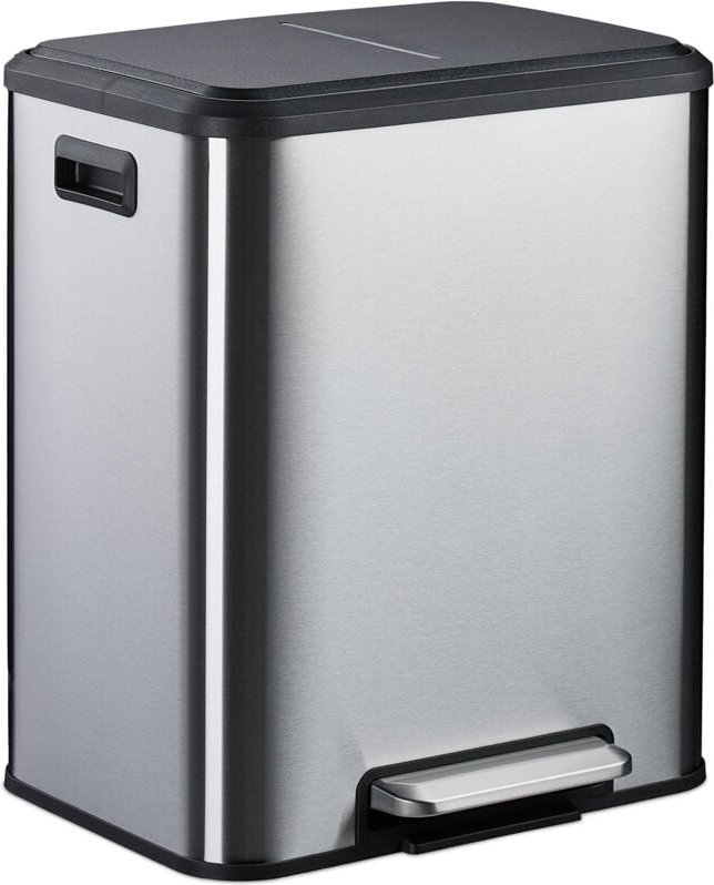 Relaxdays - Mülleimer 2 x 15 Liter, Küchenmülleimer mit entnehmbare Inneneimer, Absenkautomatik und Trittpedal, silber