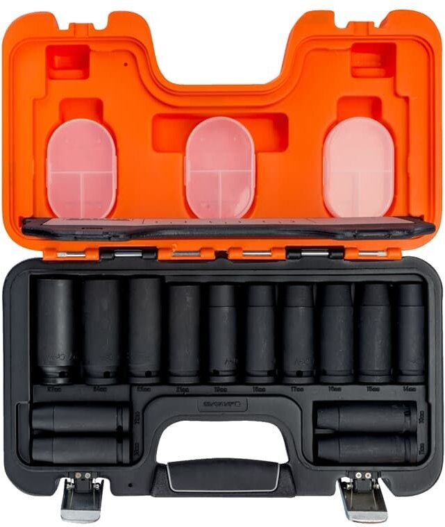 Bahco - 1/2' Kraftsteckschlüssel Satz Schlagschrauber Nüsse lang 10-27 mm 14 tlg.