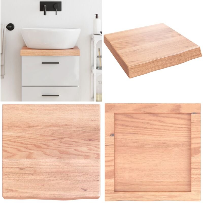 Thumbnail - Waschtischplatte Hellbraun 40x40x(2-6) cm Massivholz Behandelt - Massiver Eichentisch - Eiche Platte - Badezimmerstil - ...