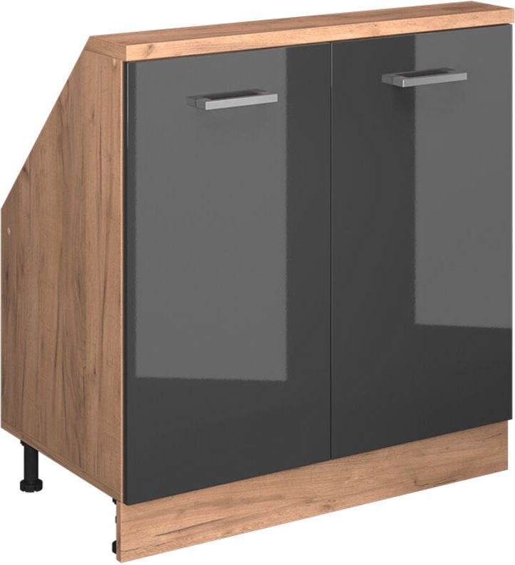 Dachschrägenschrank Rion, Anthrazit Hochglanz/Goldkraft Eiche, mit 2 Türen, Vicco