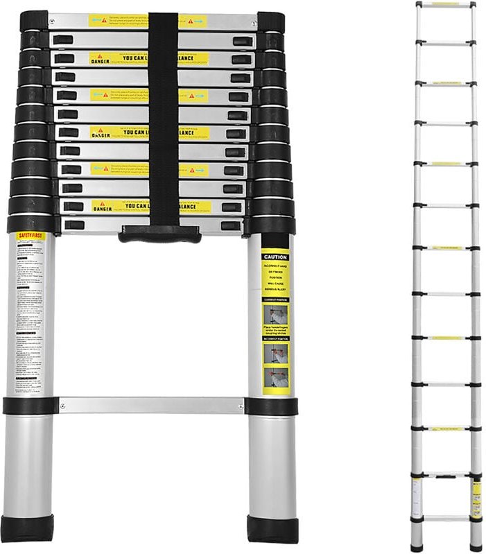 Swanew Teleskopleiter Ausziehleiter bix 150kg Stabil Aluminium Stehleiter 3.8m