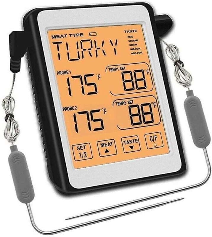 Digitales Fleischthermometer mit zwei Sonden für den Küchenofen mit handelsüblicher Sonde – Orange